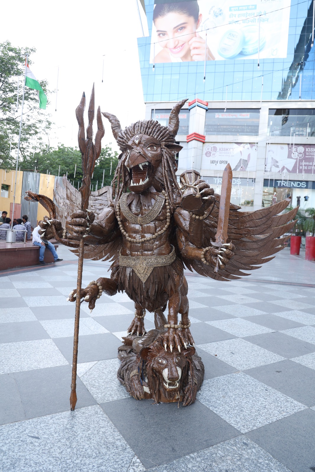 Narasimha — monumental layered corrugated cardboard sculpture by Mukul Thakur